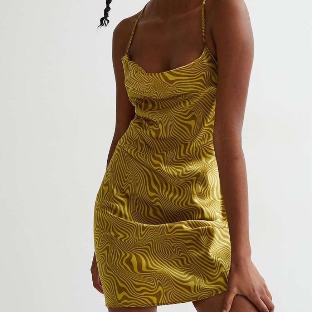 Gold and green satin zebra mini dress